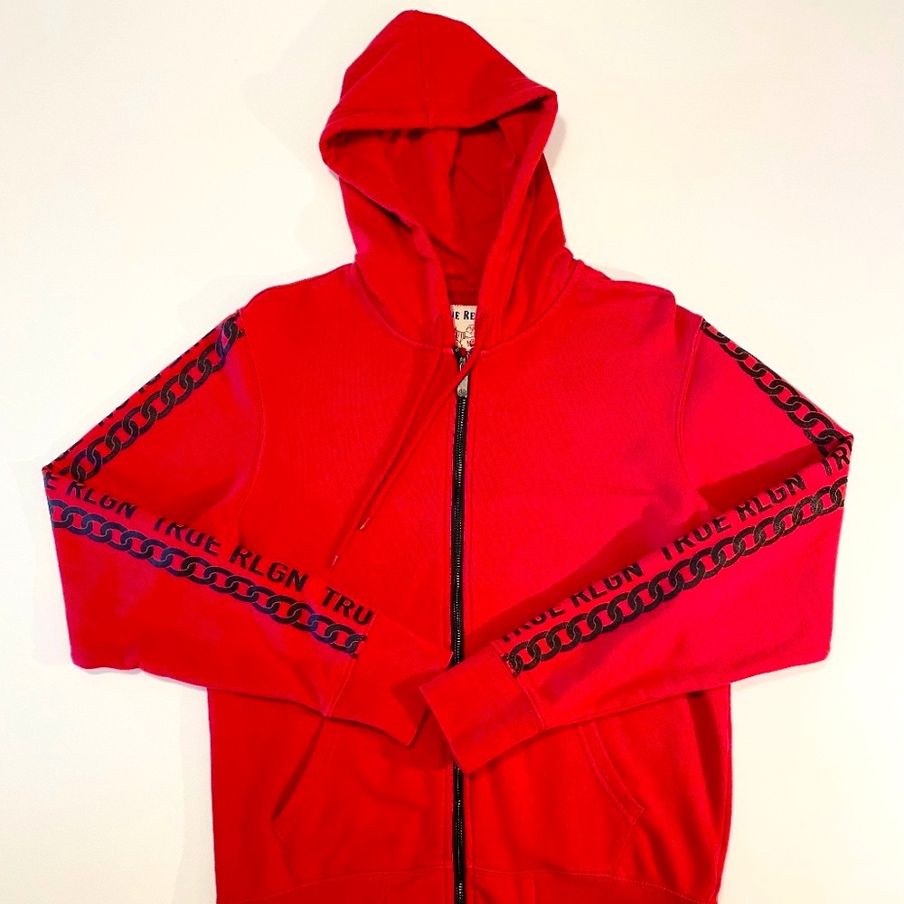 Men’s | True Religion | Full Zip Up Hoodie | Red & Black | S